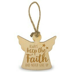 Houten Engeltje 6 cm -always keep the faith and never give up