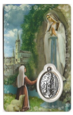 OLV Lourdes Kaartje met Medaille en Gebed