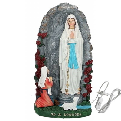 Olv Lourdes met Bernadette in grot 30 cm MET LICHT Olv Lourdes met Bernadette in grot 30 cm MET LICHT