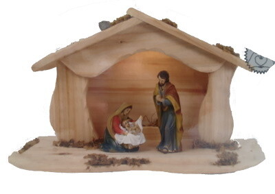 Kerststal met figuren 14 cm en LED-licht