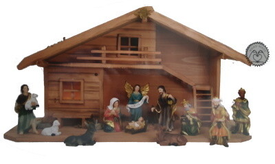 Kerststal met figuren 10 cm en LED-licht