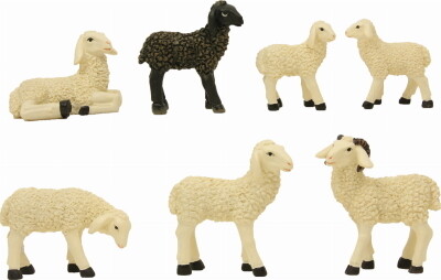 Schapen set van 7 stuks voor 9 - 11 cm figuren