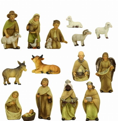 Kerstset 11 figuren 10 cm , houtlook