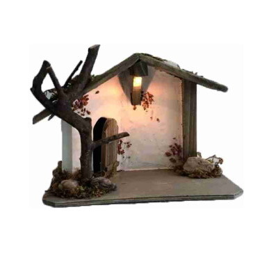 Kerststal "Edeldorf" 18x10x12.5 cm voor beelden van 5 cm met licht