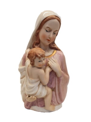 Beeld Buste Madonna met kind in porselein 20 cm