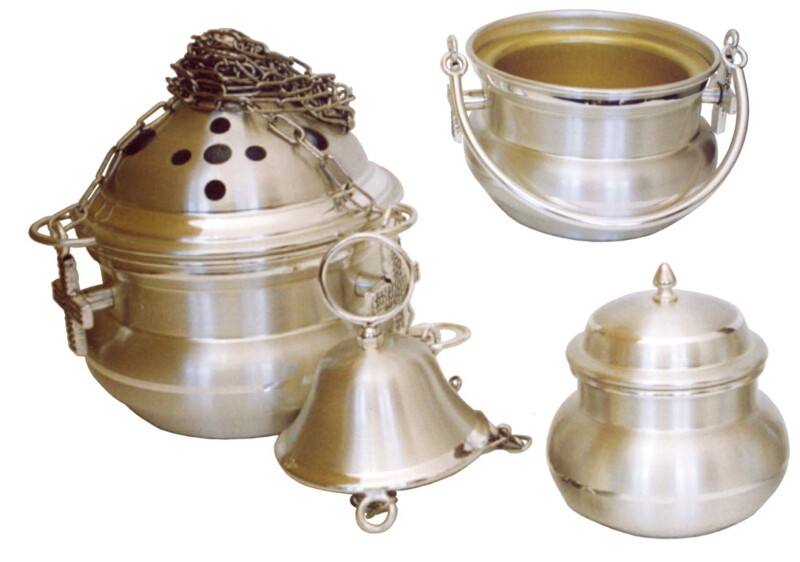 Set van 3 - wierookbrander - emmer voor wijwater - potje voor wierook