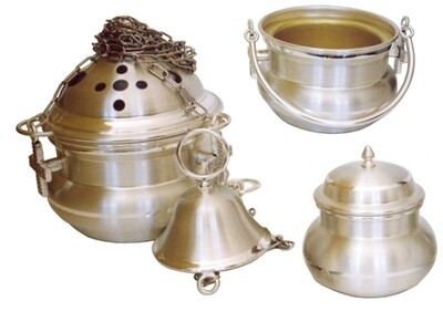 Set van 3 - wierookbrander - emmer voor wijwater - potje voor wierook