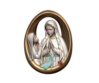 Lourdes en Bernadette 6 cm , om te hangen HOUT