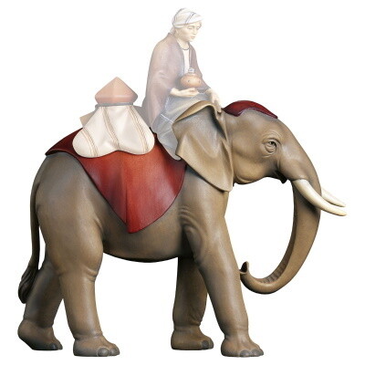 Olifant 12 cm houtsnijwerk  "wasserfarbe" gekleurd
