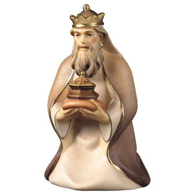 Koning 12 cm houtsnijwerk  "wasserfarbe" gekleurd