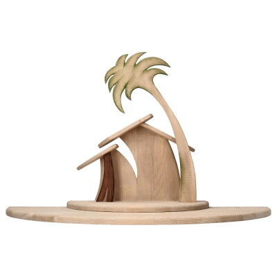 Stal voor 12 cm figuren houtsnijwerk  gekleurd 66x33x38 cm