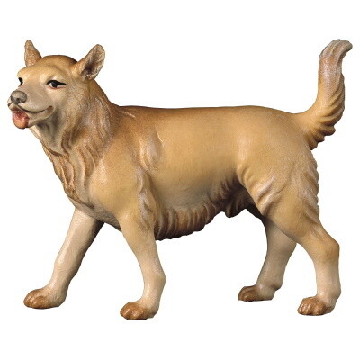 Hond 12 cm houtsnijwerk  "wasserfarbe" gekleurd