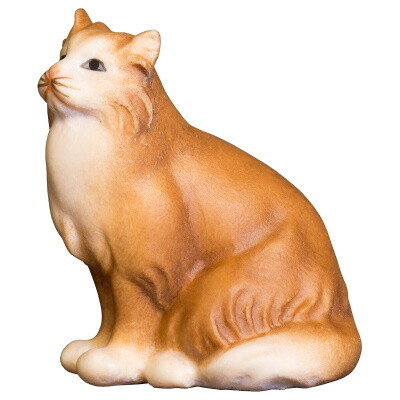 Kat 12 cm houtsnijwerk  &quot;wasserfarbe&quot; gekleurd