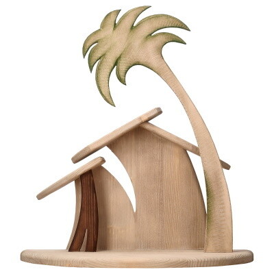Stal voor 12 cm figuren houtsnijwerk  gekleurd 36x18x36 cm