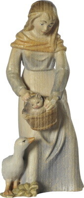 Herderin met gans houtsnijwerk gekleurd 12 cm LEONIE