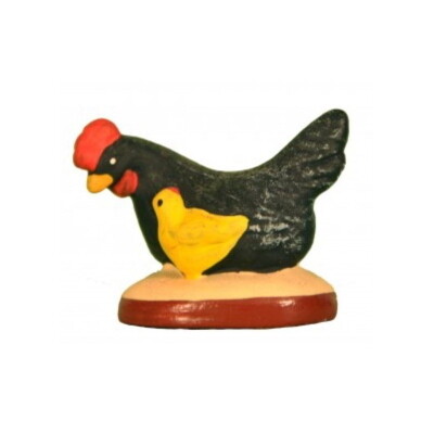 Kip zwart met kuiken - Santons 7 cm