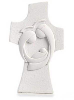 Staand Kruis wit Heilige Familie 9.5 cm