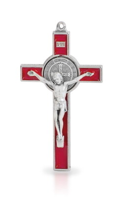 Kruis Benedictus 20 cm - ROOD - metaal