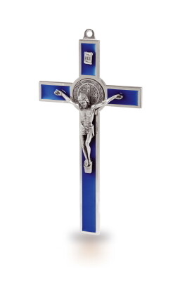 Kruis Benedictus 20 cm - BLAUW - metaal