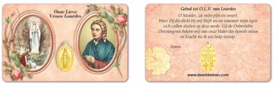 Lourdes Plastic Kaartje met Medaille en Gebed