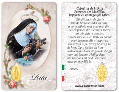Rita Plastic Kaartje met Medaille en Gebed