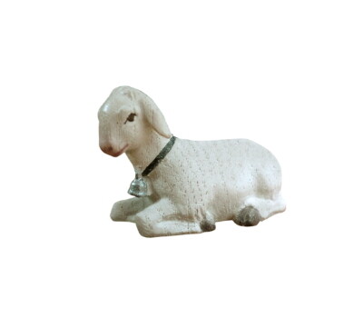 Schaap liggend houtsnijwerk gekleurd 12 cm LEONIE