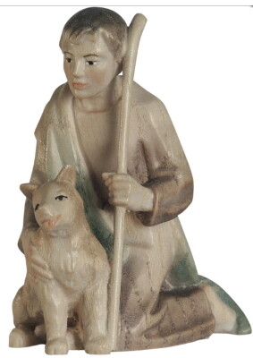 Herder met hond houtsnijwerk gekleurd 12 cm LEONIE