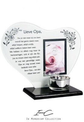 In Memoriam Hart in glas met tekst - Lieve Opa  ....