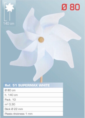 Windmolen  Ø 80 cm en stok in hout WIT