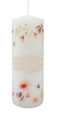 Kaars Ø 7 cm x 20 cm met bloemen-decoratie Kaars Ø 7 cm x 20 cm met bloemen-decoratie