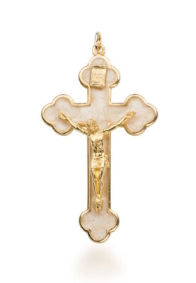 Kruis 8 cm parelmoer/goud