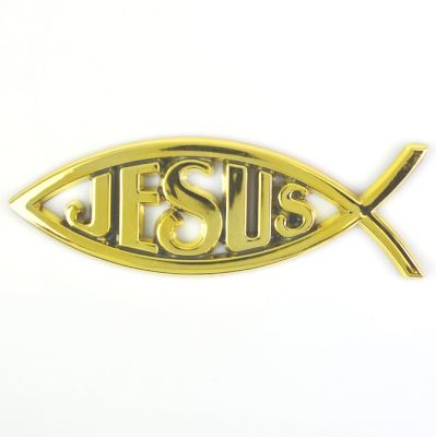 Ichtus met Jesus ZELFKLEVEND 14 x 4.5 x 0.7 cm
