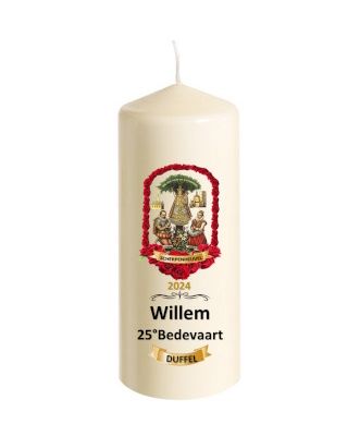 Kaars BEDEVAART JUBILARIS Ø 8 cm x 20  of  25 cm PERSONALISEERBAAR