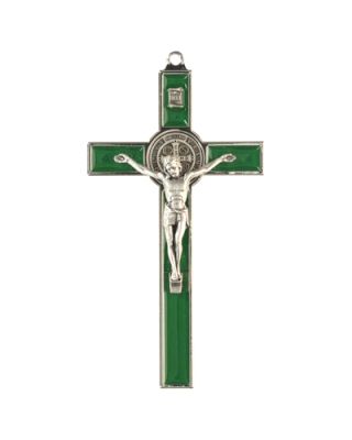 Kruis Benedictus 20 cm - GROEN - metaal