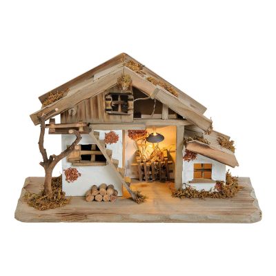 Kerststal 40 X 20 X 23 cm voor figuren 6 -8 cm + LICHT