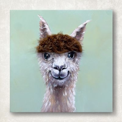Schilderij - Happy Alpaca (60 x 60 x 3,5 cm)