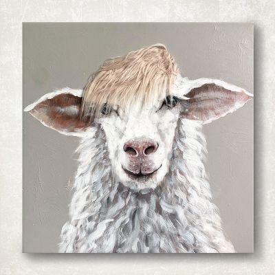 Schilderij - Happy Sheep (60 x 60 x 3,5 cm)