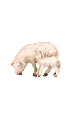 Schaap met lam houtsnijwerk 12 cm