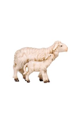 Schaap met lam houtsnijwerk 12 cm