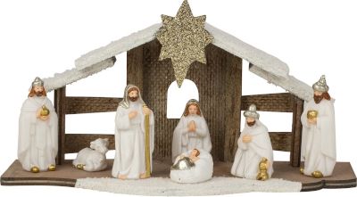 Komplete Set 7 figuren van 8 cm en stal 27 cm x 15 cm met LED