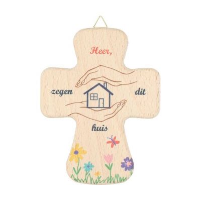 Kruis 14 x 10  cm  Hout - Heer zegen dit huis -