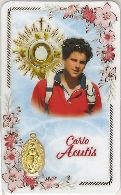 Carlo Acutis Plastic Kaartje met Medaille en Gebed