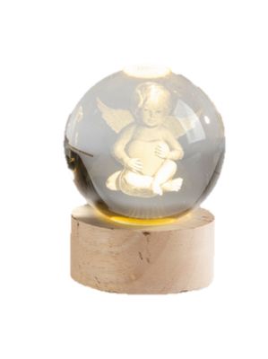 Engel in bol met LED lichtje 9 cm