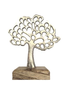 Levensboom in aluminium en mangohout 11 cm