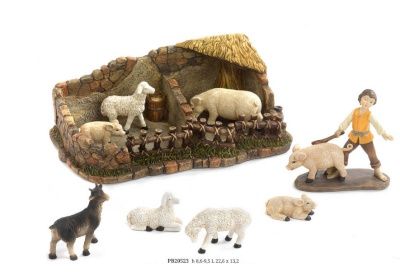 Bijzet set met dieren en herder +/- 9 cm Bijzet set met dieren en herder +/- 9 cm