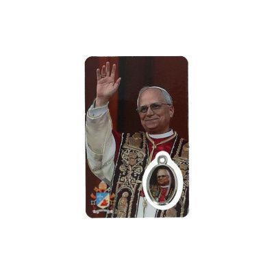 Plastic Kaartje met Medaille en Gebed - PAUS LEO IV gebed NL