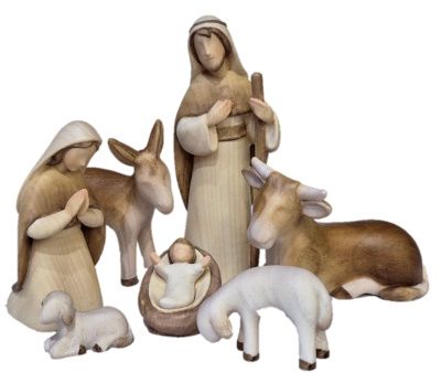 Set van 7 figuren 15 cm HOUTSNIJWERK