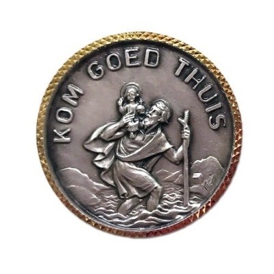 Automagneet Sint Kristof ​Ø 26 mm Gouden rand - Kom goed thuis -