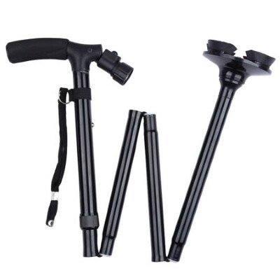 Plooibare wandelstok die blijft rechtstaan ZWART, verstelbaar 85 cm - 95 cm