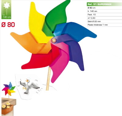 Windmolen  Ø 80 cm en stok in hout MULTI